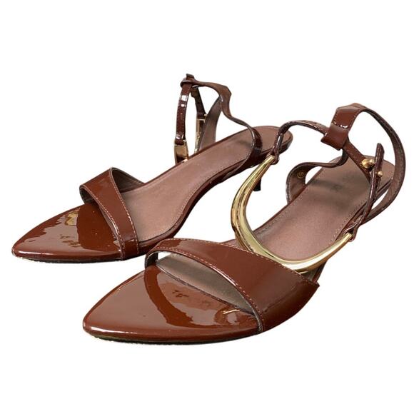 Coutgo Womens Size 9 Dark Brown 2" Low Kitten Heel Ankle Strap Open Toe Shoes - Picture 4 of 8